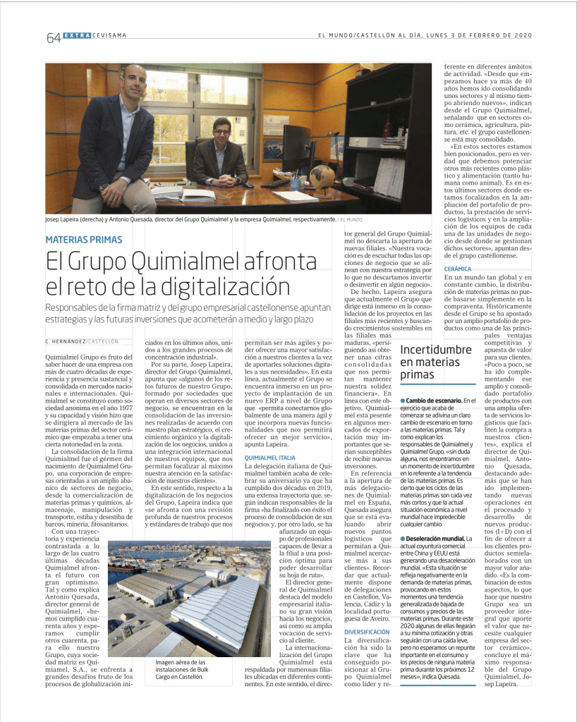 El Grupo Quimialmel afronta el reto de la digitalización ante la incertidumbre de las materias primas en Cevisama 2020